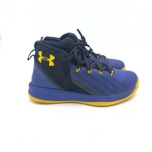 Kids’ Under Armour High Top Navy and Yellow Basketball Sneakers